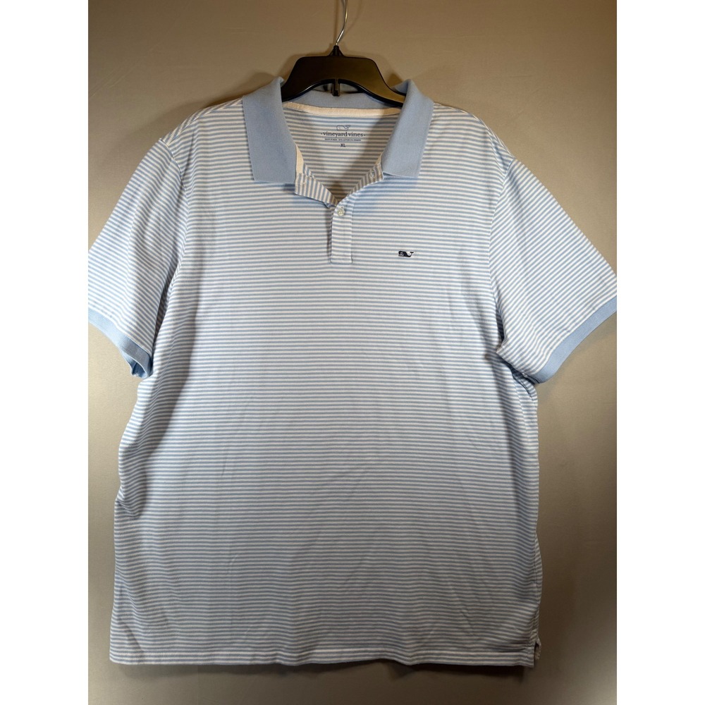 Vineyard Vines Mens XL Light Blue White Striped Short Sleeve Polo Shirt